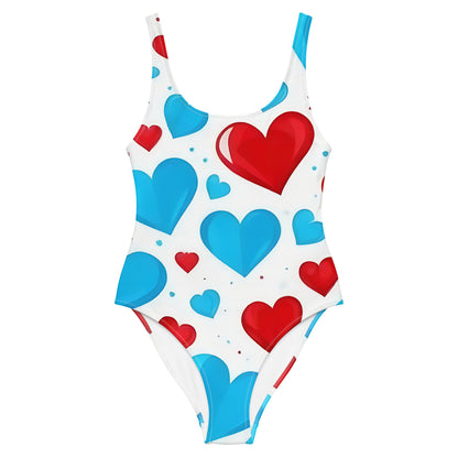 Red and Blue Hearts Cute 1PC Swimsuit