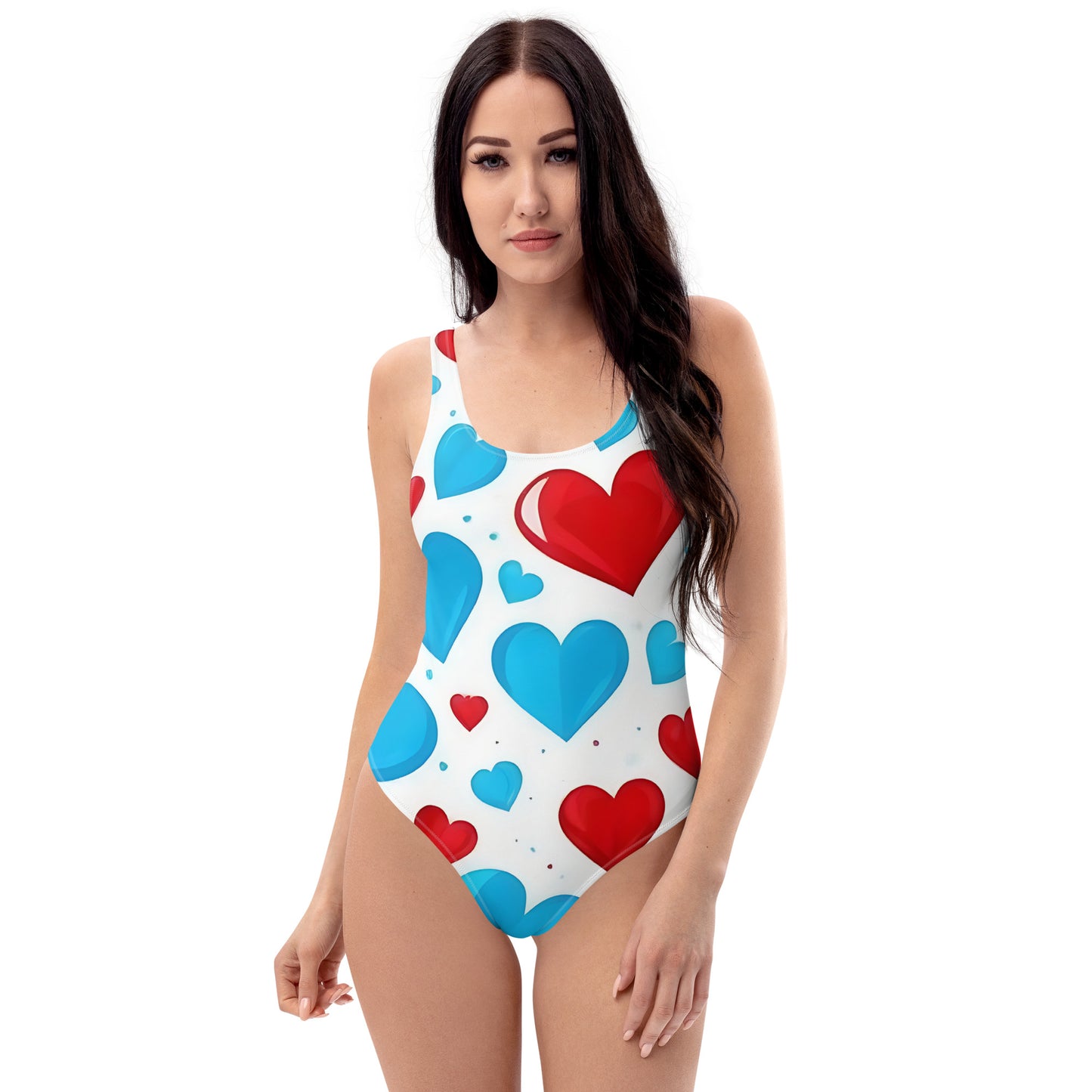 Red and Blue Hearts Cute 1PC Swimsuit