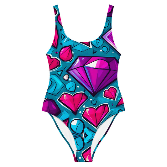 Colorful Diamond Hearts 1PC Swimsuit