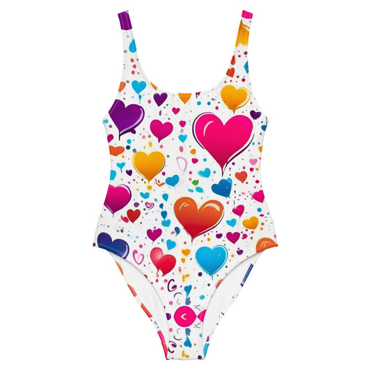 Colorful Hearts on White 1PC Swimsuit