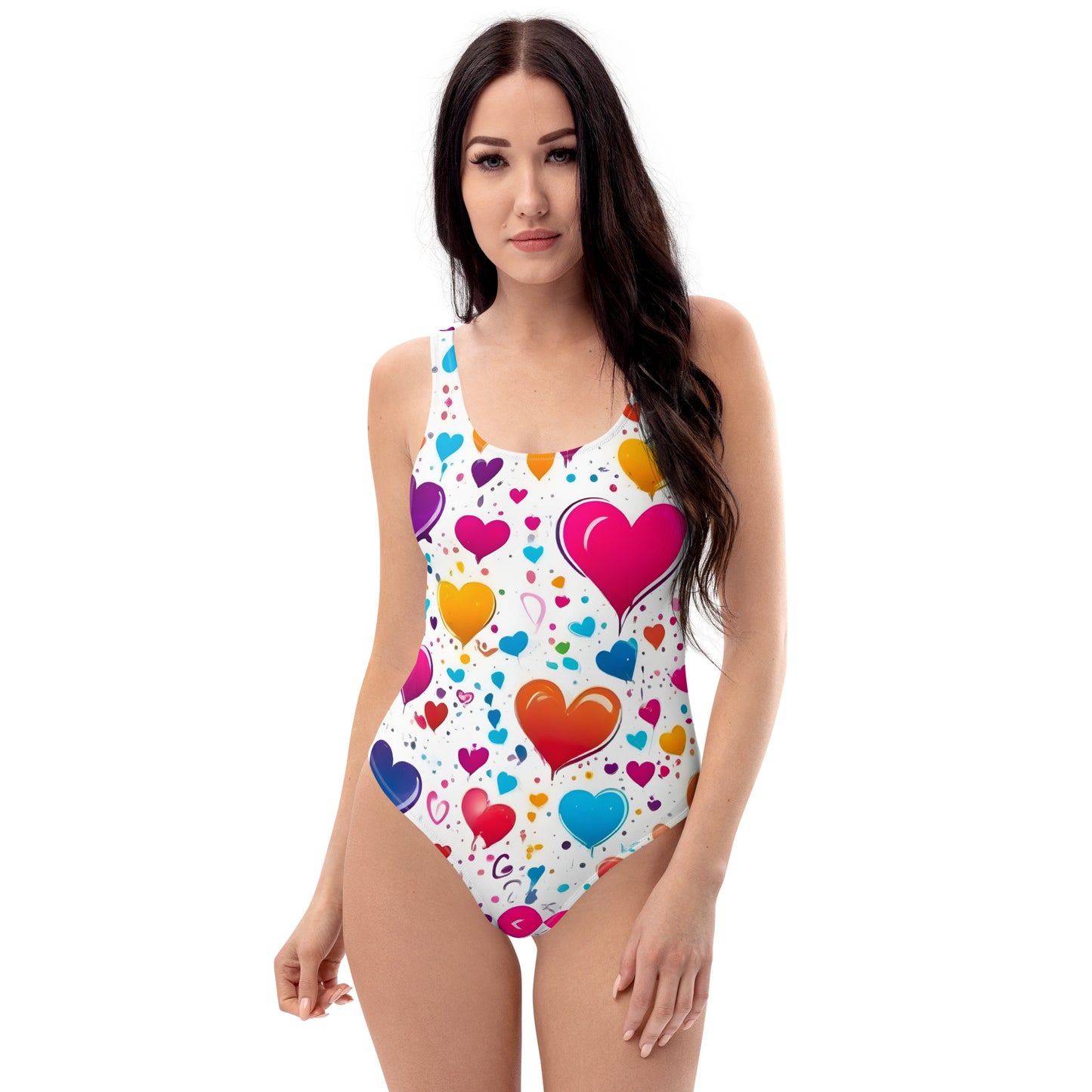 Colorful Hearts on White 1PC Swimsuit