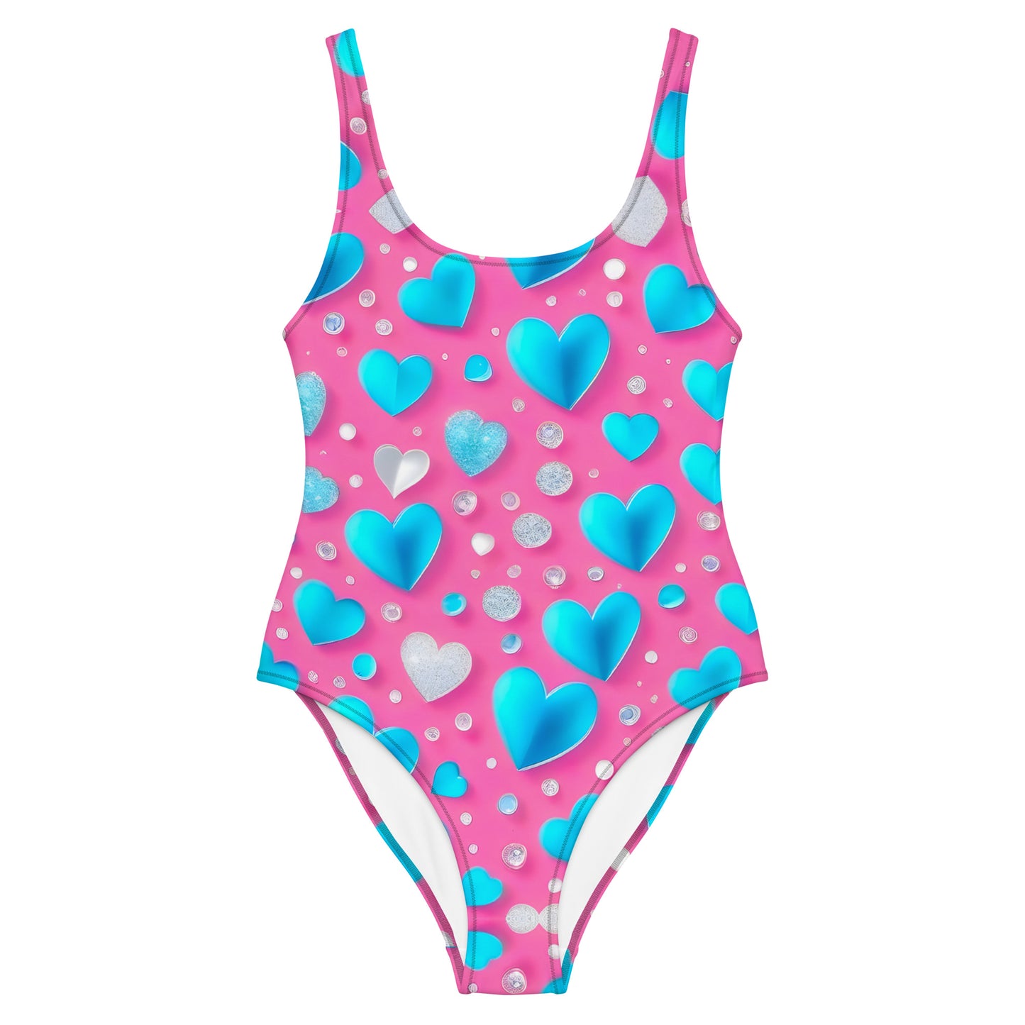 Cute Blue Hearts on Pink 1PC Swimsuit