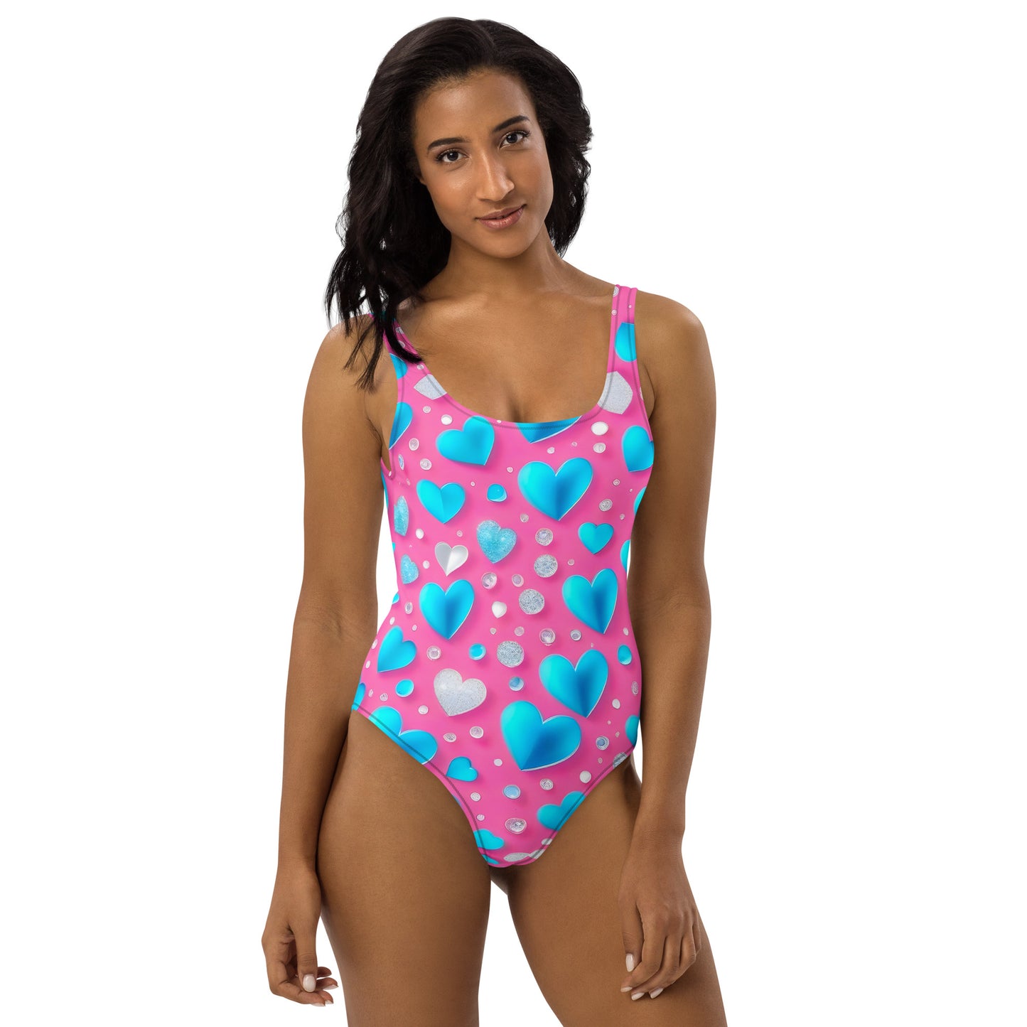 Cute Blue Hearts on Pink 1PC Swimsuit