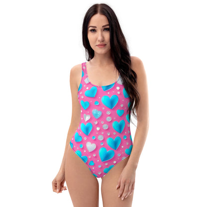 Cute Blue Hearts on Pink 1PC Swimsuit