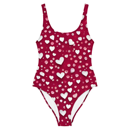 Rain of Hearts on Red 1PC Swimsuit