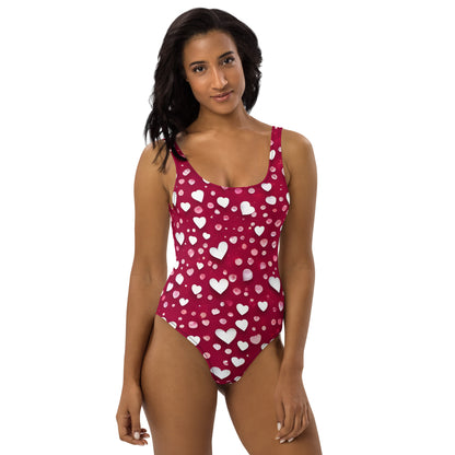 Rain of Hearts on Red 1PC Swimsuit