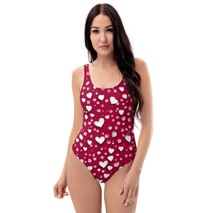 Rain of Hearts on Red 1PC Swimsuit