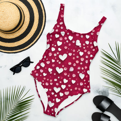 Rain of Hearts on Red 1PC Swimsuit