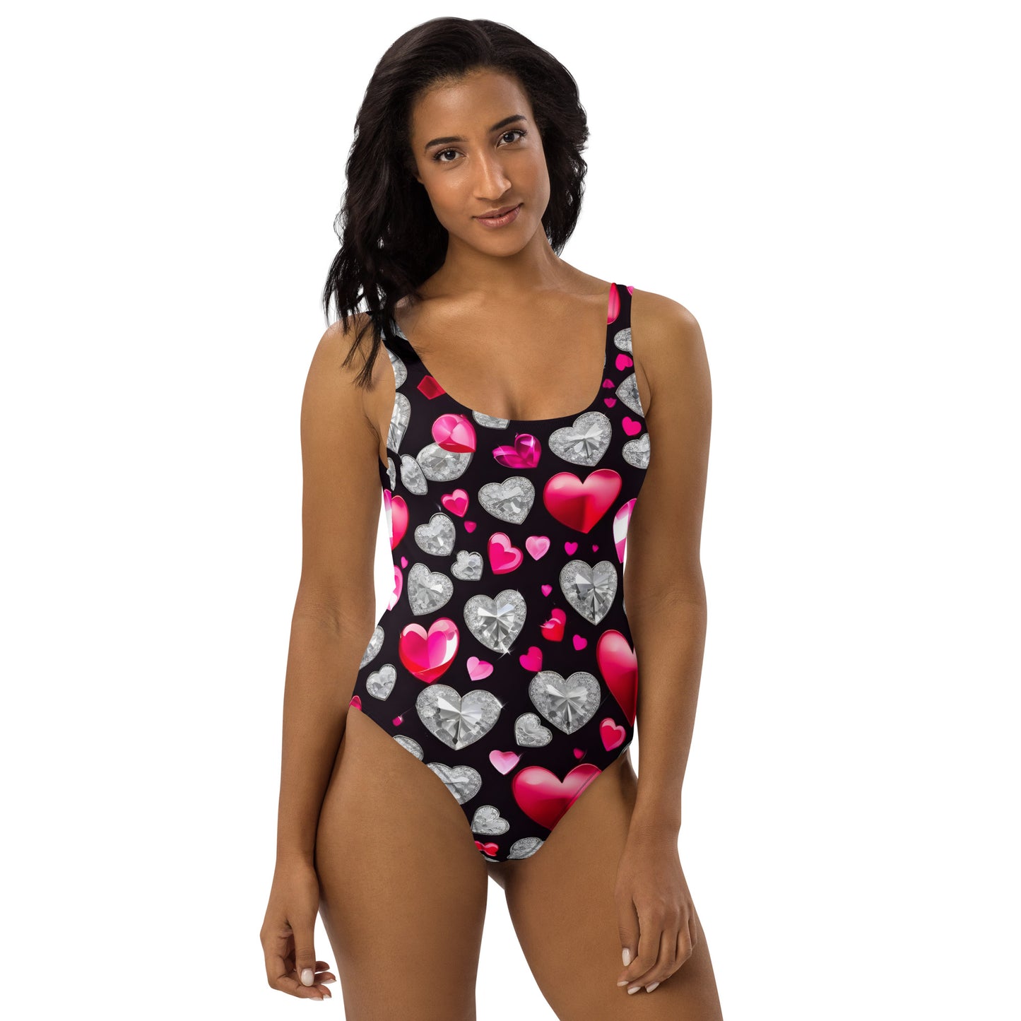 Hearts on Black 1PC Swimsuit