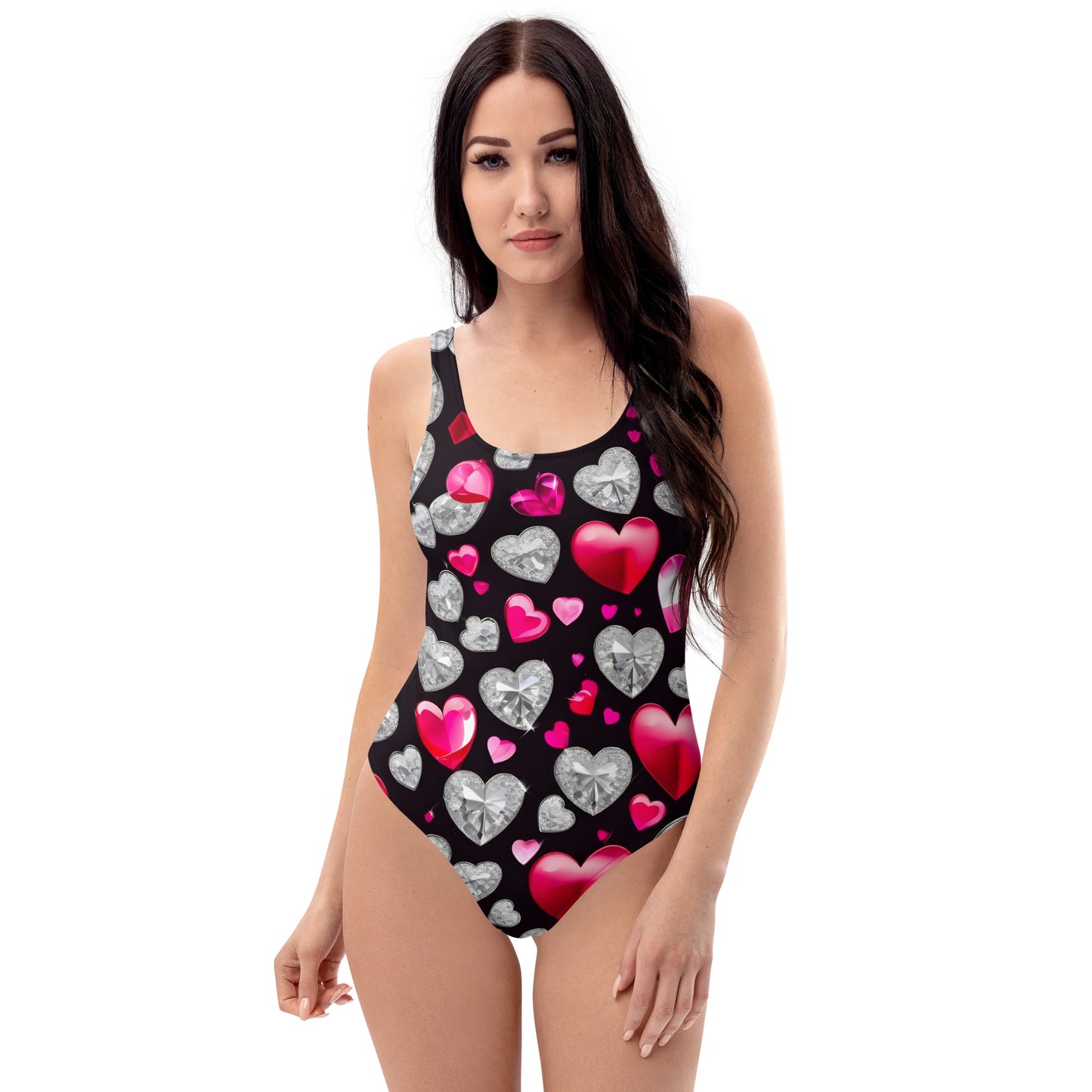 Hearts on Black 1PC Swimsuit