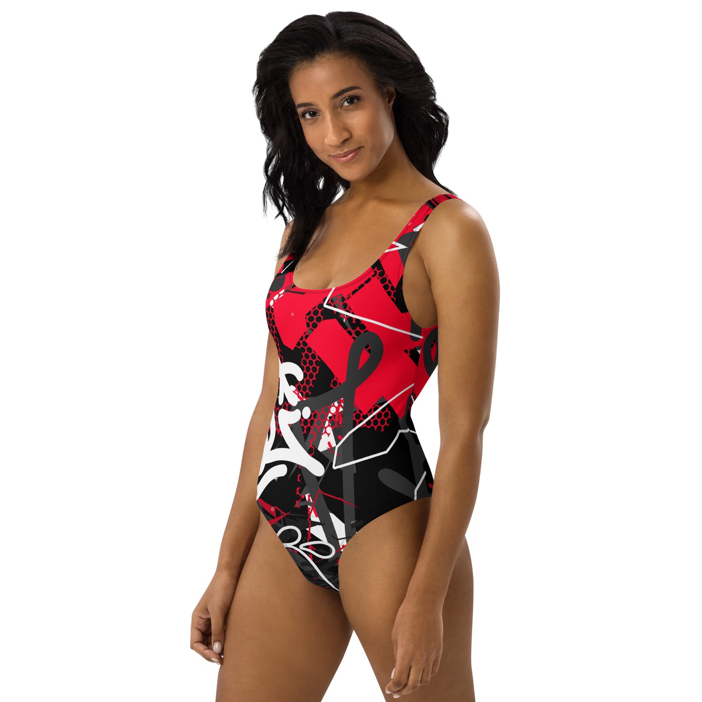 Black and Red Graffiti Art 1PC Swimsuit