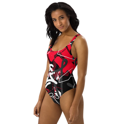 Black and Red Graffiti Art 1PC Swimsuit