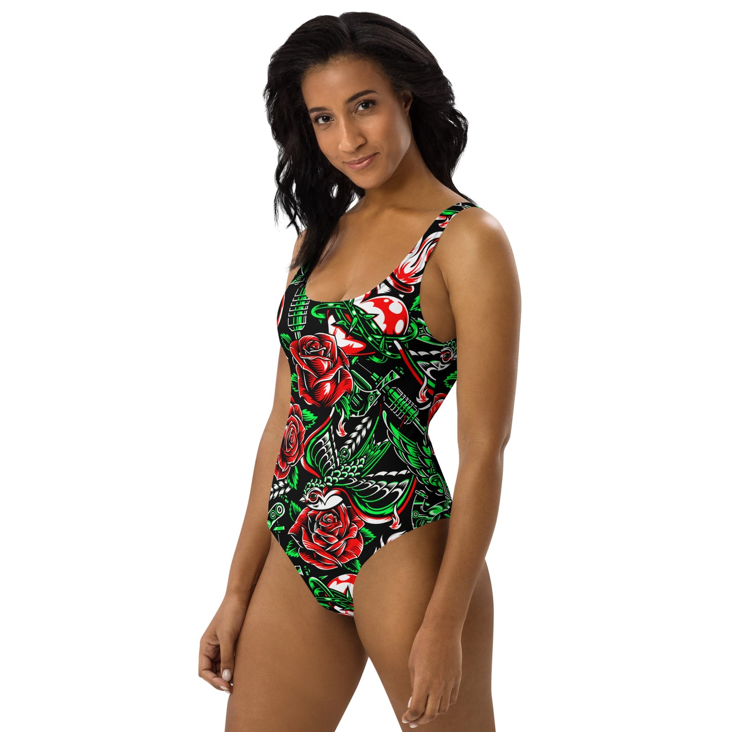 Rose and Bird Floral 1PC Swimsuit