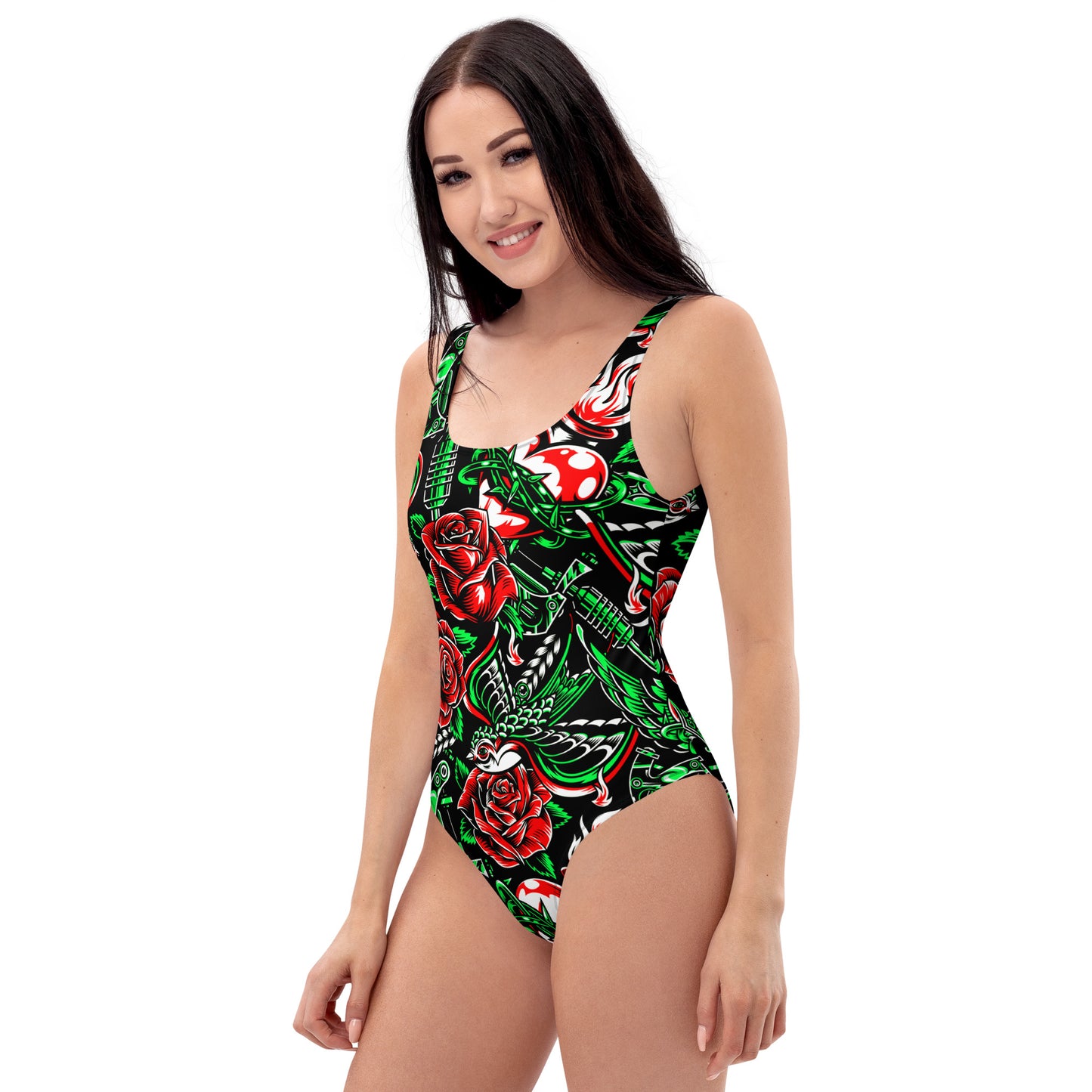 Rose and Bird Floral 1PC Swimsuit