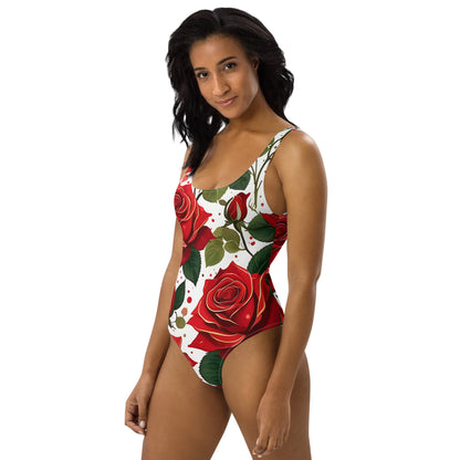 Red Roses Floral 1PC Swimsuit