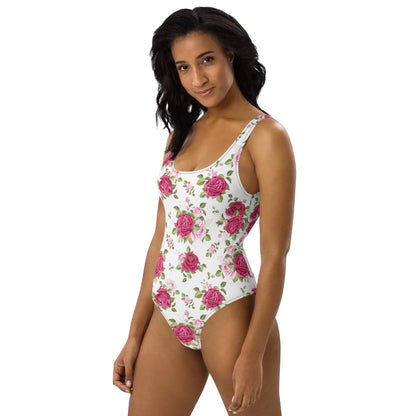 Pink Roses Floral 1PC Swimsuit