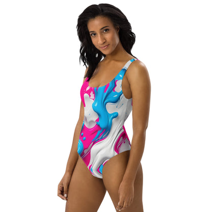 Blue and Pink Splash Art 1PC Swimsuit