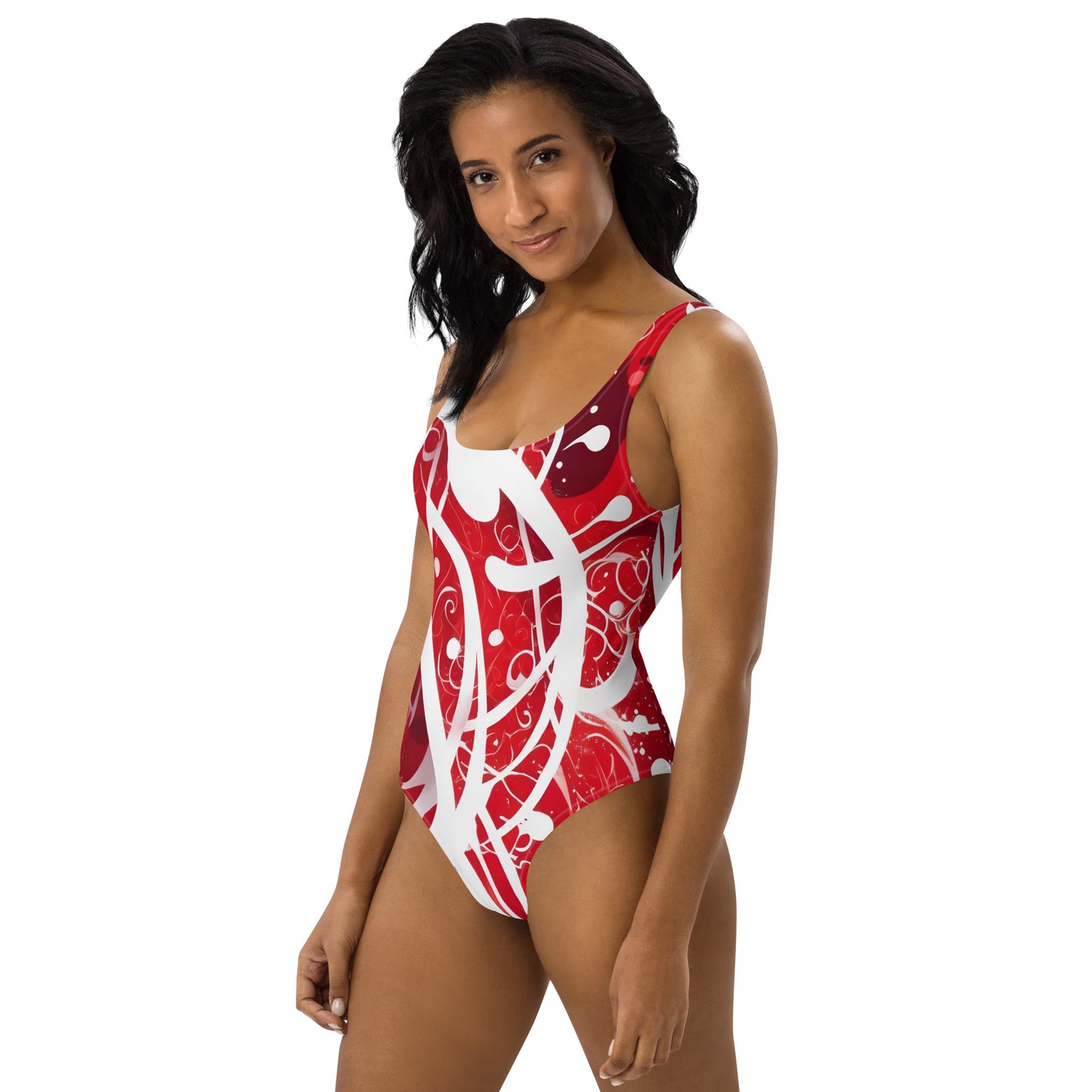 Red and White Splash Art 1PC Swimsuit