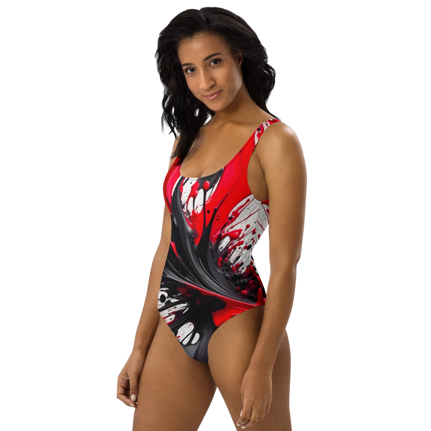 Red and Black Splash Art 1PC Swimsuit