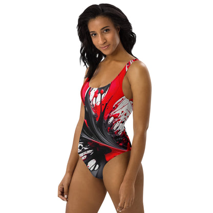 Red and Black Splash Art 1PC Swimsuit