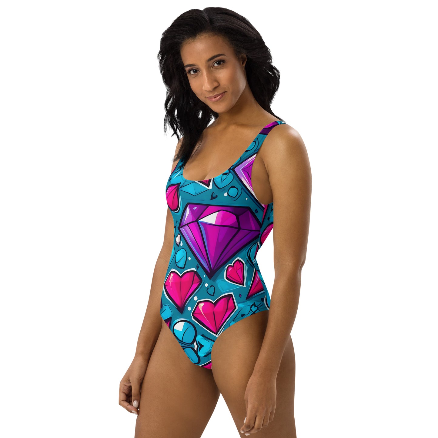 Colorful Diamond Hearts 1PC Swimsuit