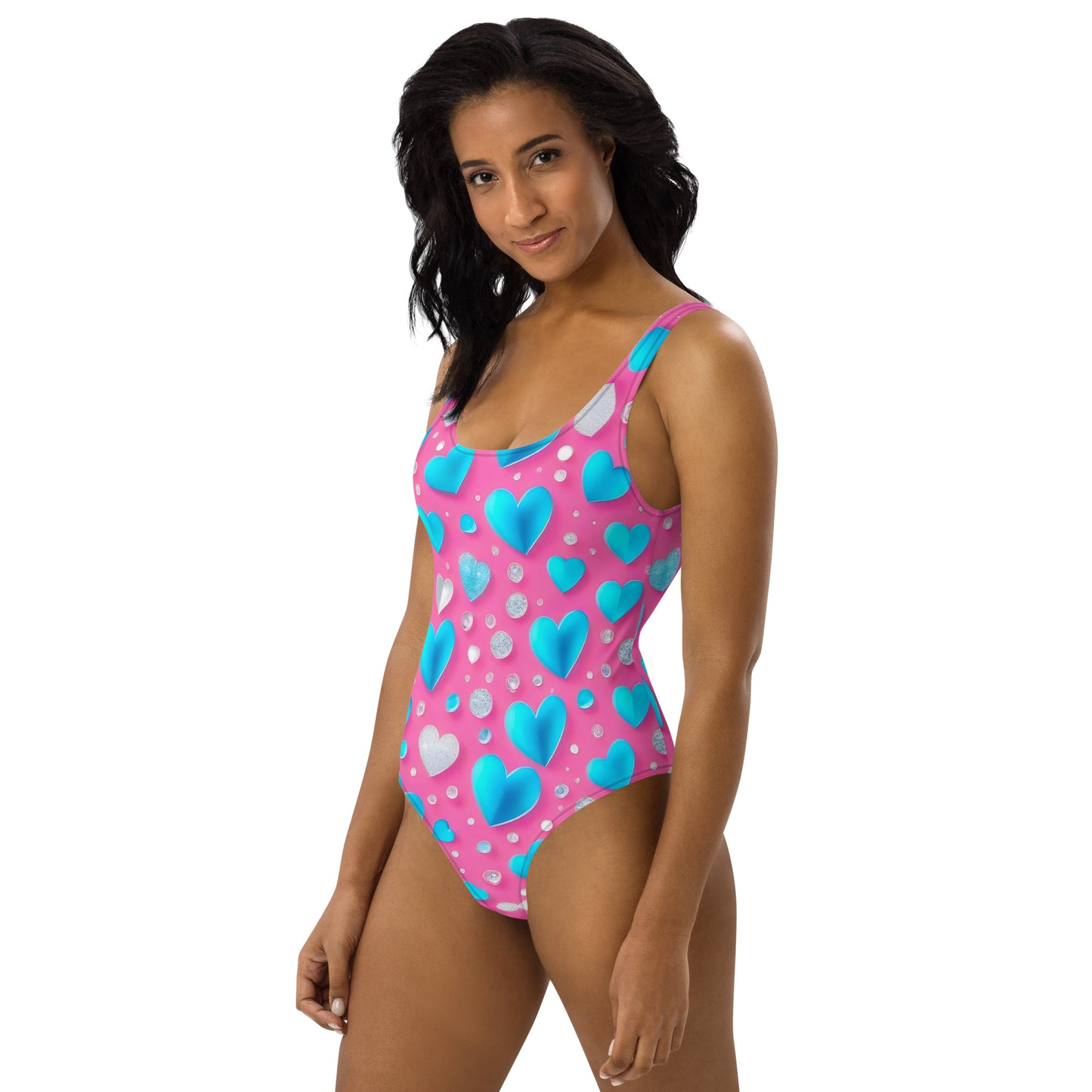 Cute Blue Hearts on Pink 1PC Swimsuit