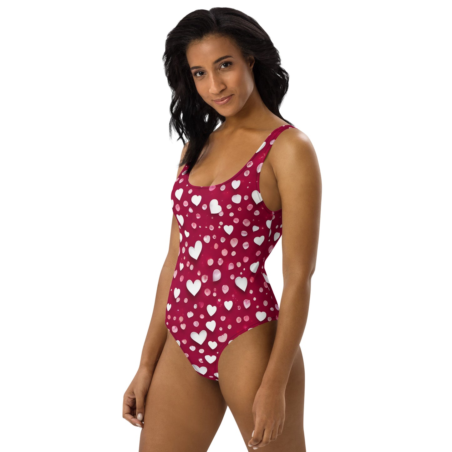 Rain of Hearts on Red 1PC Swimsuit