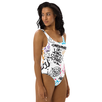 White Graffiti Art  1PC Swimsuit