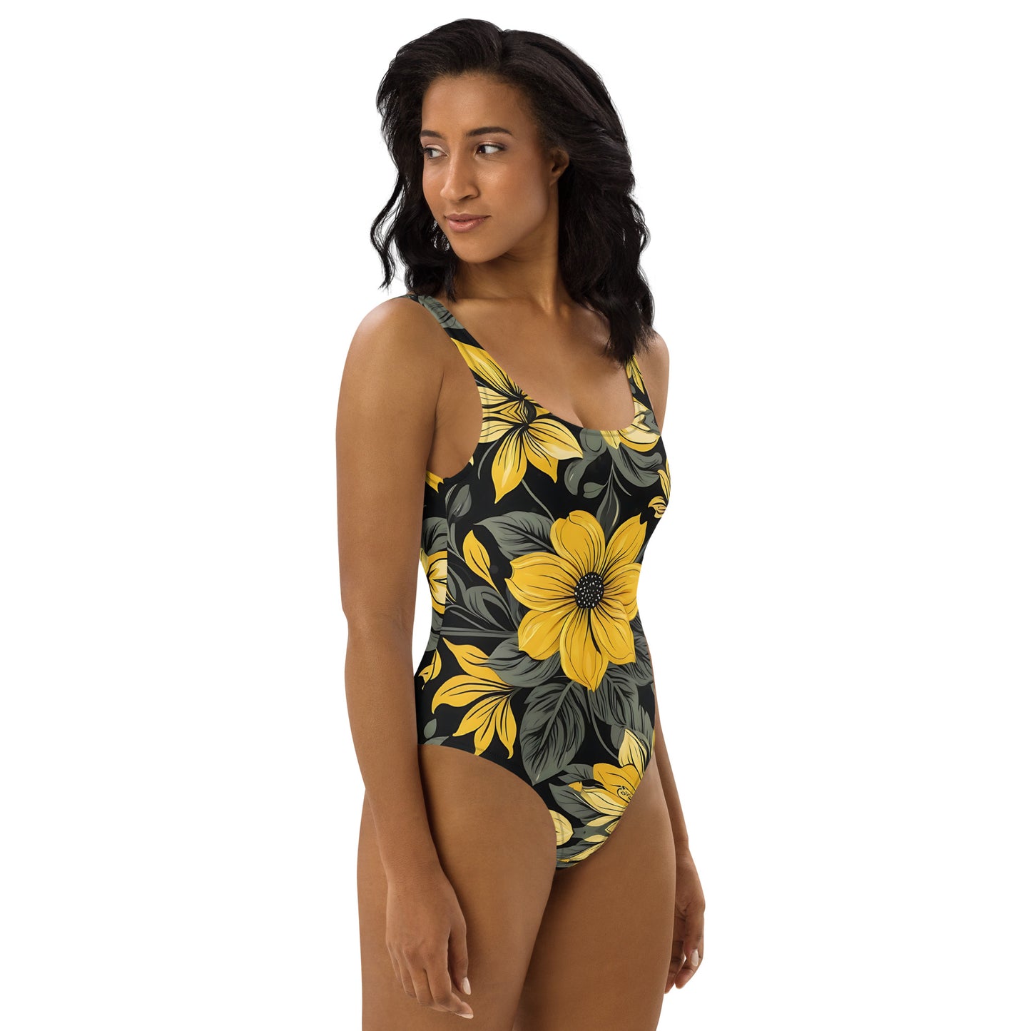 Black and Yellow Floral 1PC Swimsuit