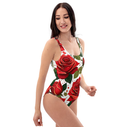 Red Roses Floral 1PC Swimsuit