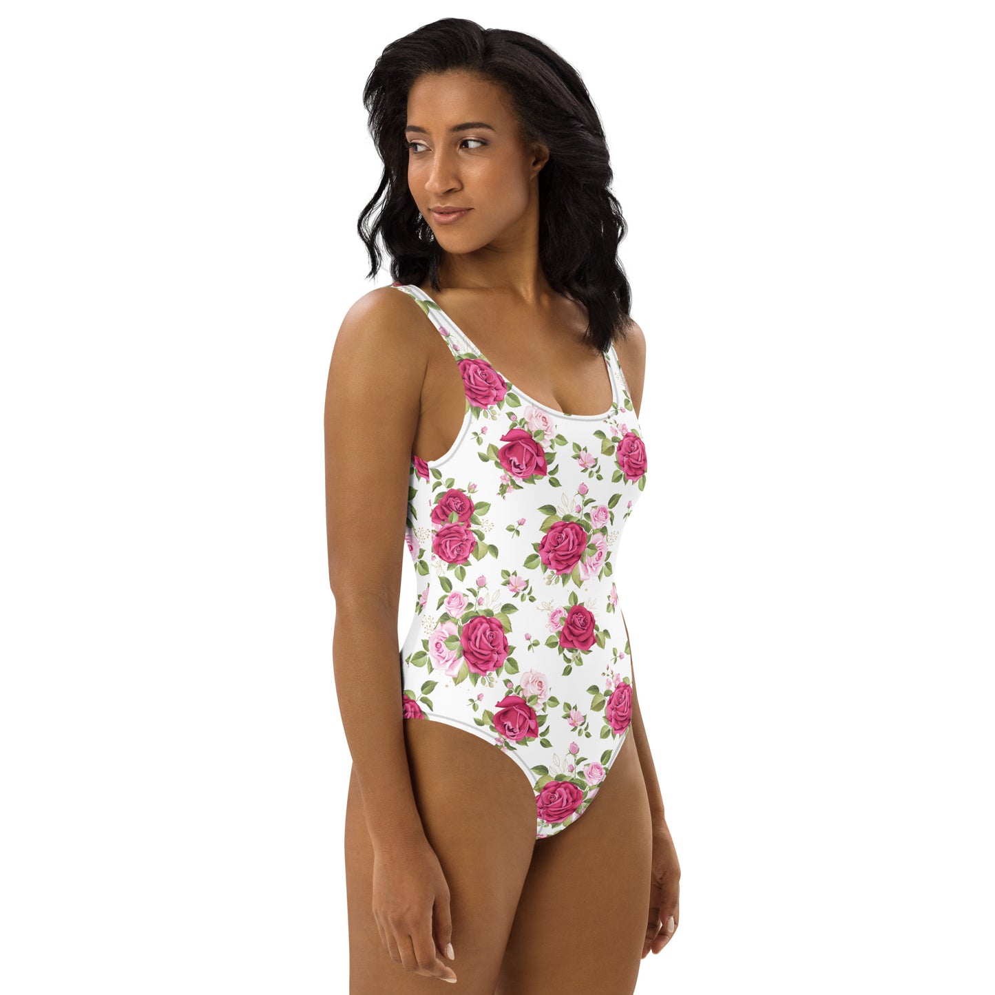 Pink Roses Floral 1PC Swimsuit