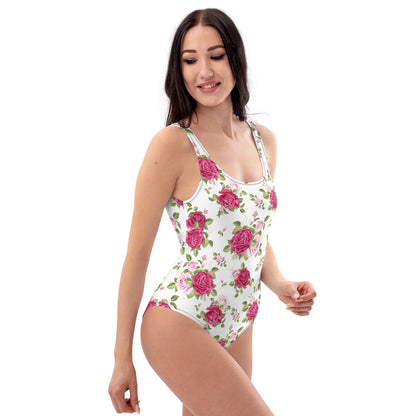 Pink Roses Floral 1PC Swimsuit