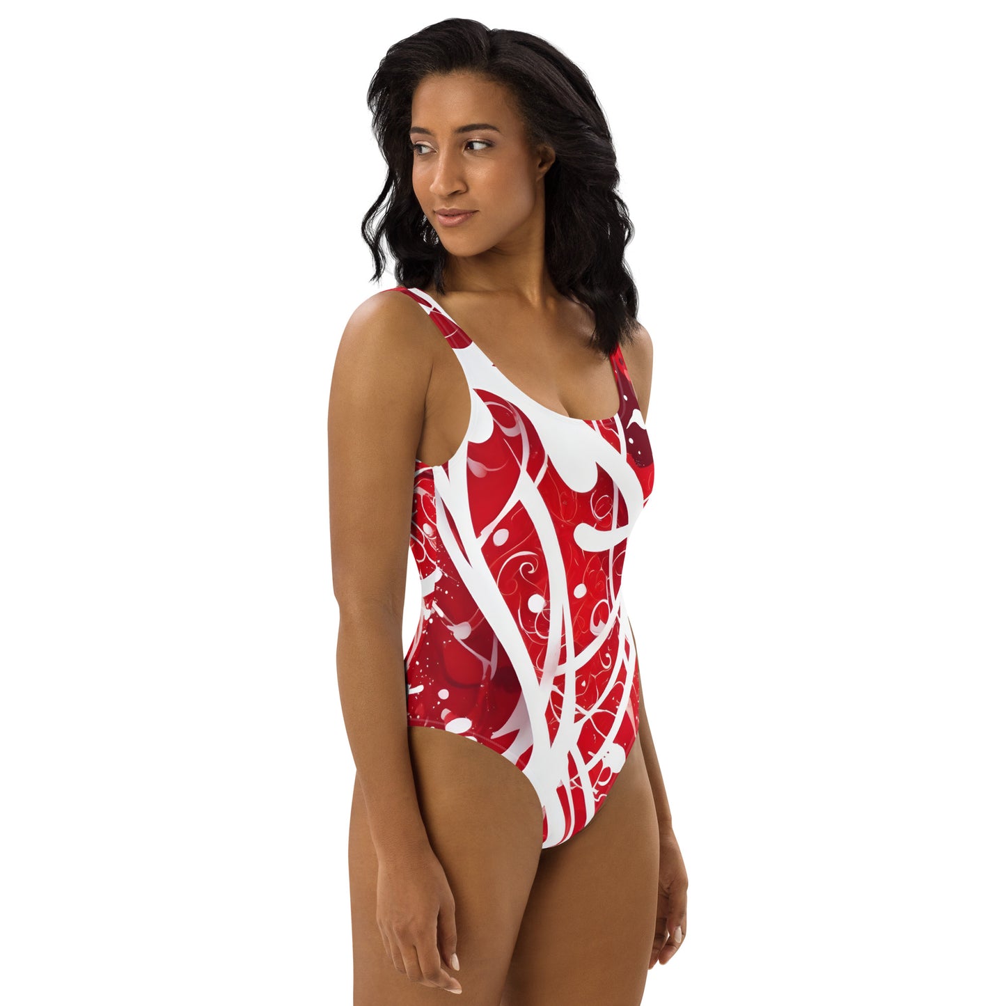 Red and White Splash Art 1PC Swimsuit