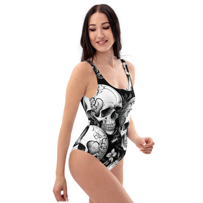 Skulls Dark 1PC Swimsuit