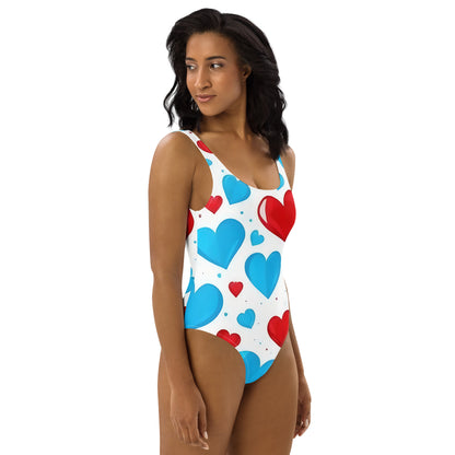 Red and Blue Hearts Cute 1PC Swimsuit