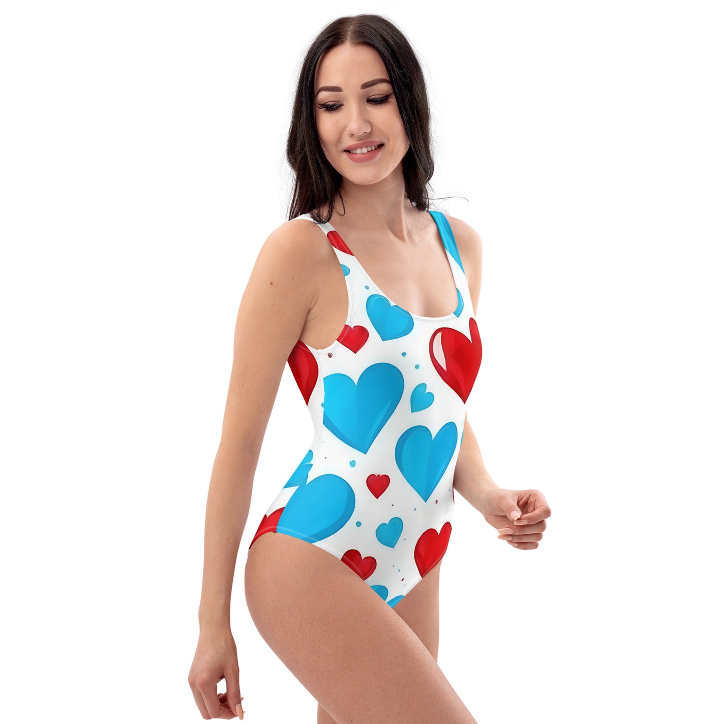 Red and Blue Hearts Cute 1PC Swimsuit