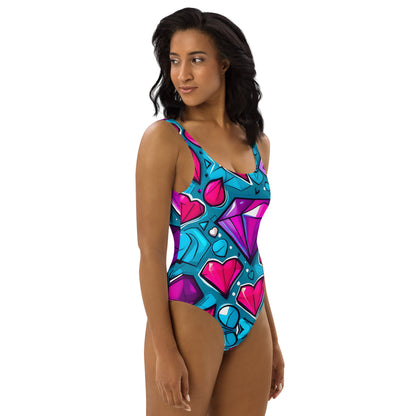 Colorful Diamond Hearts 1PC Swimsuit