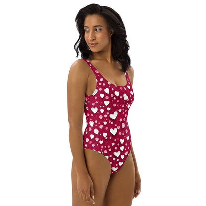 Rain of Hearts on Red 1PC Swimsuit