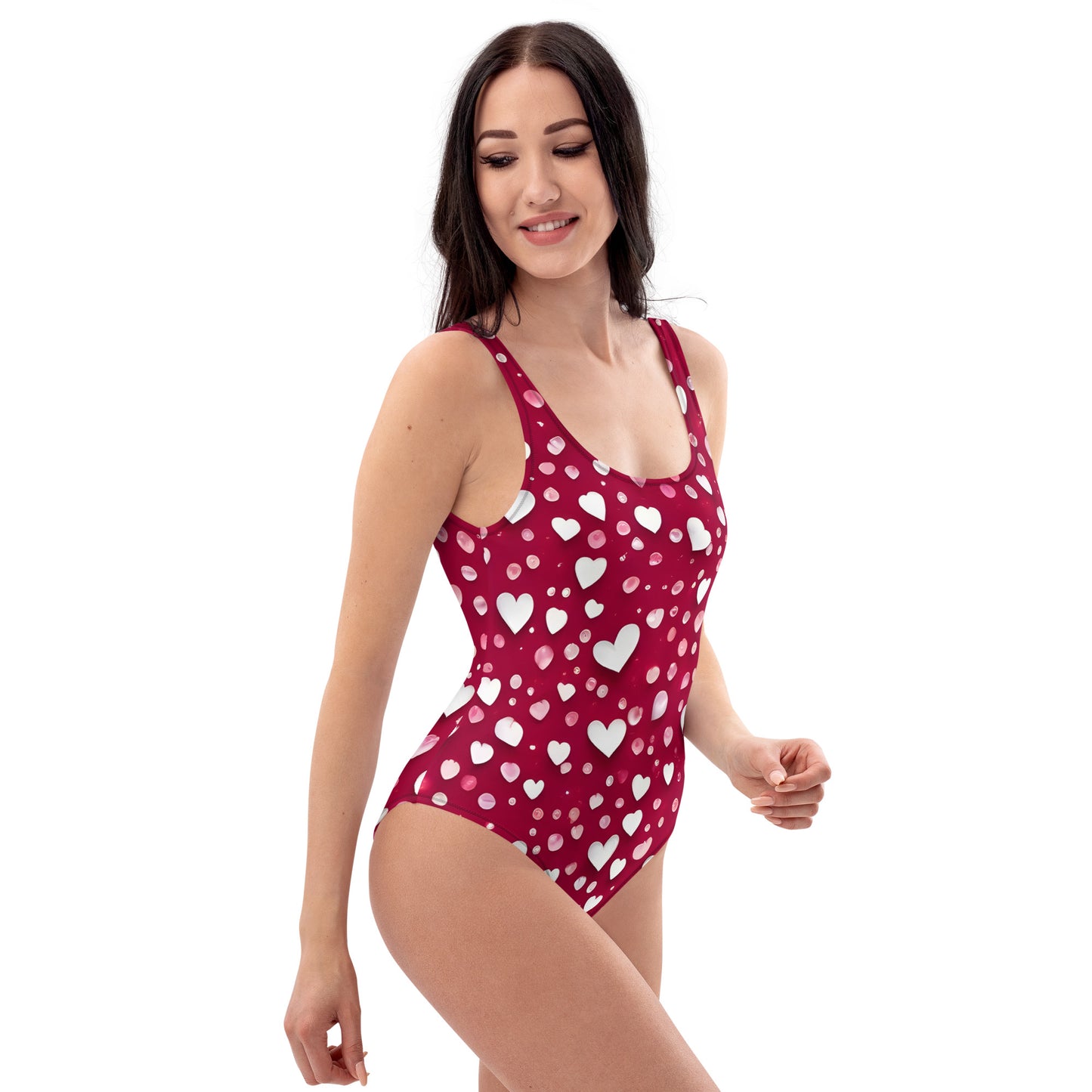 Rain of Hearts on Red 1PC Swimsuit