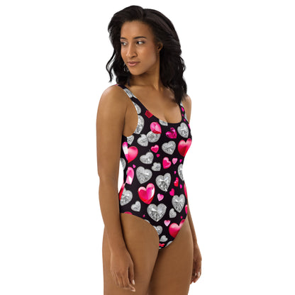 Hearts on Black 1PC Swimsuit