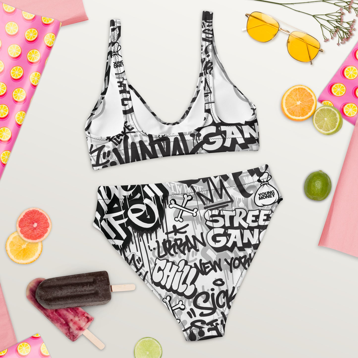 Black and White Graffiti Art 2PC Swimsuit