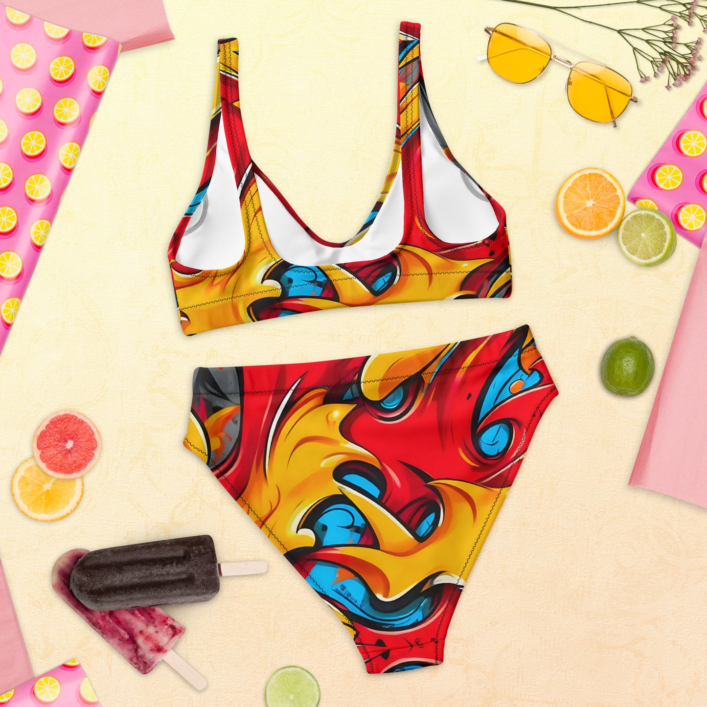 Red and Yellow Graffiti Art 2PC Swimsuit