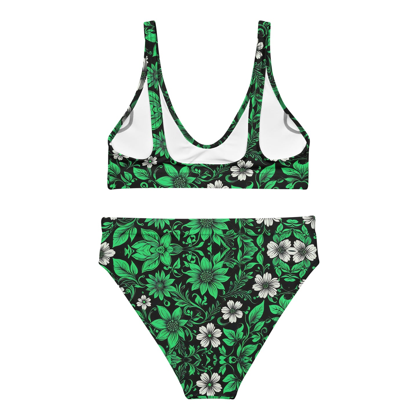 Green on Black Floral 2PC Swimsuit