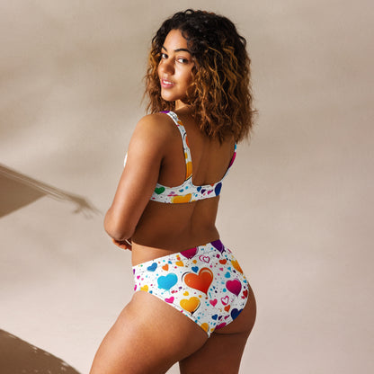 Colorful Hearts on White 2PC Swimsuit