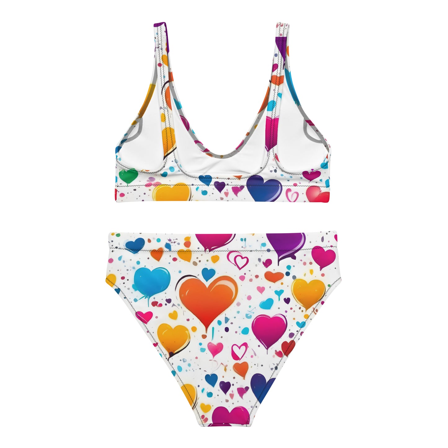 Colorful Hearts on White 2PC Swimsuit