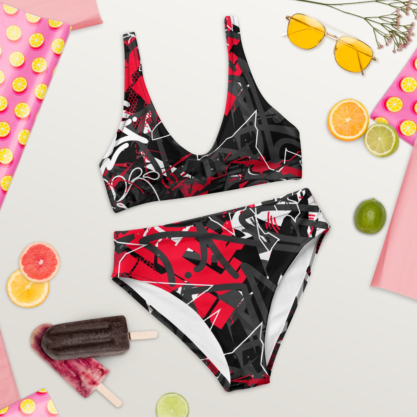 Black and Red Graffiti Art 2PC Swimsuit