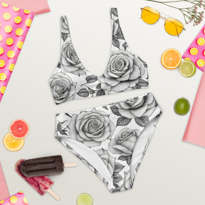 Black and White Roses Tattoo Style 2PC Swimsuit