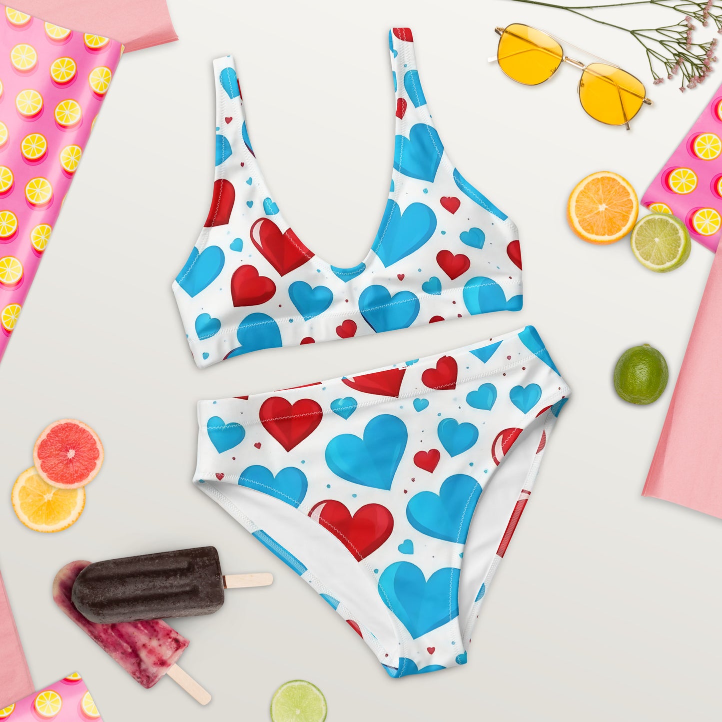 Red and Blue Hearts Cute 2PC Swimsuit