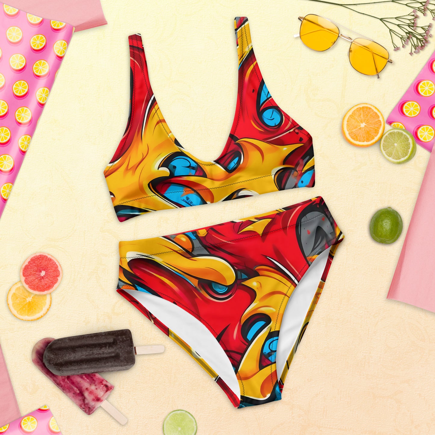 Red and Yellow Graffiti Art 2PC Swimsuit