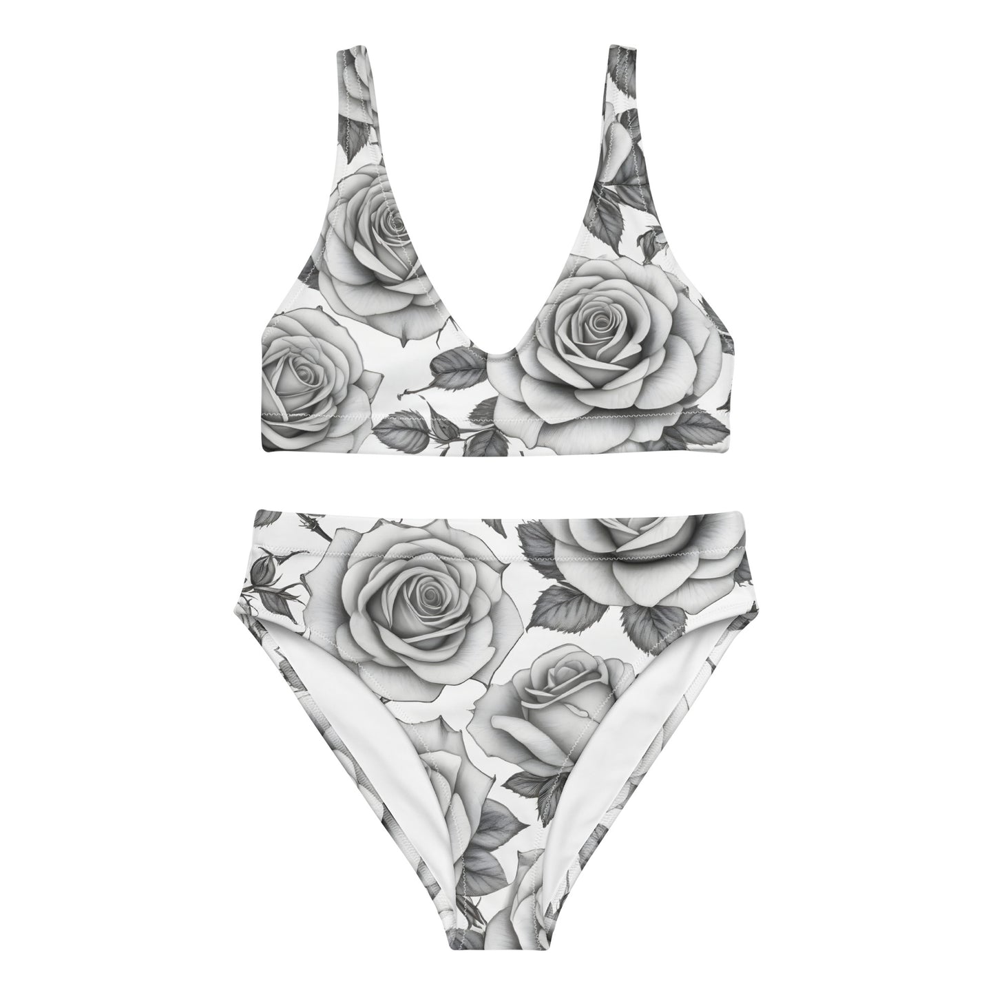 Black and White Roses Tattoo Style 2PC Swimsuit